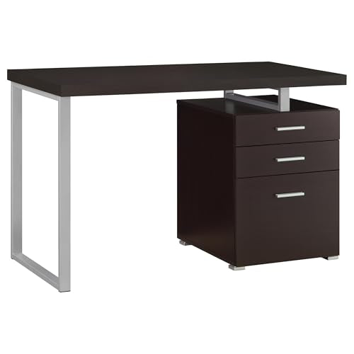 Coaster Home Furnishings Brennan Modern Contemporary Home Office 3-Drawer Writing Desk with Drawers Computer Desk Study Table File Cabinet Storage Silver Metal Frame Cappuccino Brown 800519 - color: Cappuccino