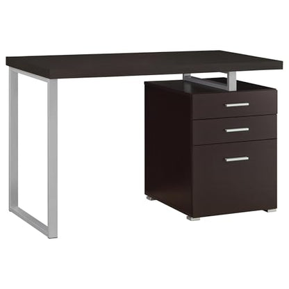 Coaster Home Furnishings Brennan Modern Contemporary Home Office 3-Drawer Writing Desk with Drawers Computer Desk Study Table File Cabinet Storage Silver Metal Frame Cappuccino Brown 800519 - color: Cappuccino
