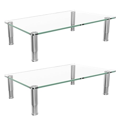 Simple Trending 2-Pack Tempered Glass Monitor Stand, Adjustable, Clear - size: 14.25 x 9.5 x 3.5 inches