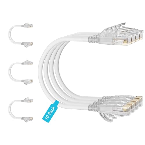 Cat6 Slim Patch Cables 2 Feet 10-Pack White, Cat6a Patch Cables 10Gbps 550MHz High-Speed, Cat 6 Ethernet Cable Pure Copper UTP, Flexible & Thin Patch Cable Cat 6 for Network Cabling - color: White, size: 2FT
