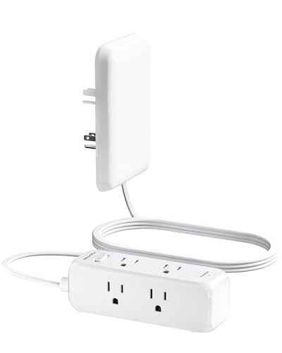 Olcorife Flat Extension Cord with Outlet Cover, Flat Plug Power Strip with 6 Outlets, 5 FT Cord Hidden Outlet Extender for Tight Spaces - size: 5 FT, style: 6AC(No USB)