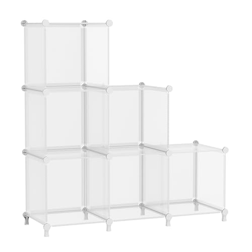 AWTATOS Cube Storage Organizer, Closet Organizers, 6 Cube Shelf, Clear | Portable Closet Storage Shelves, DIY Stackable Storage Cubes Bookshelf, Plastic Clothes Organizer Shelving for Bedroom, Home - color: Translucent Twill