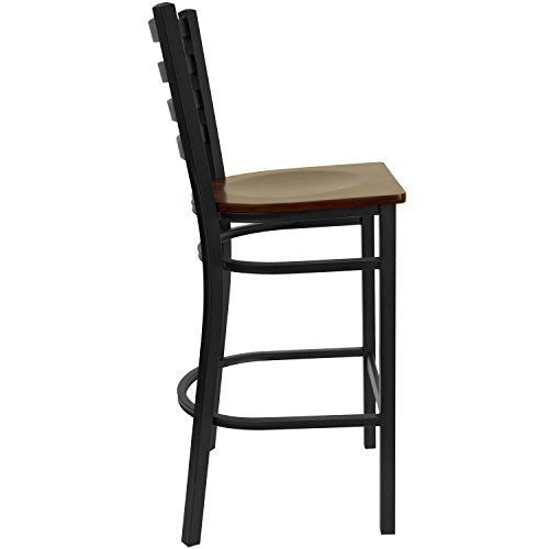 Flash Furniture HERCULES Series Black Ladder Back Metal Restaurant Barstool - Mahogany Wood Seat - color: Mahogany Wood Seat/Black Metal Frame, size: Set of 1
