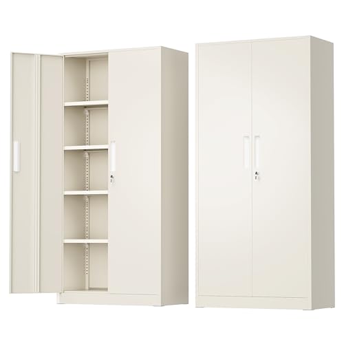 Greenvelly Metal Storage Cabinet with Doors and Shelves, 72" Inch Locking Metal Cabinet,Garage Storage Cabinet for Garage Office School Warehouse (Gray) - color: Grey, size: 72 Inch