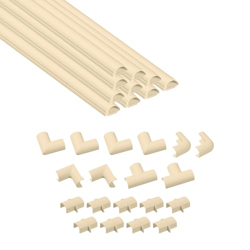 D-Line 157in Cord Hider Kit, Patented Cable Cover, Hide Wires on Wall, Channel for TV Mount Cords, Raceway Wire Hiders, Paintable, Adhesive, Half Round, 10x 0.78in W x 0.39in H x 15.7in L, Beige - color: Beige, size: 0.78in (W) x 0.39in (H)