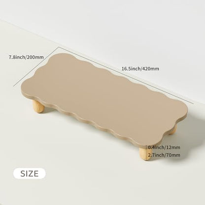 AFOOYO Monitor Stand Riser,Cookie-Shaped Sturdy Wood Computer Monitor Stand, Monitor Stand Riser, Multi-Purpose Desktop Organizer Riser for Computer,Laptop,Printer,TV,khaki