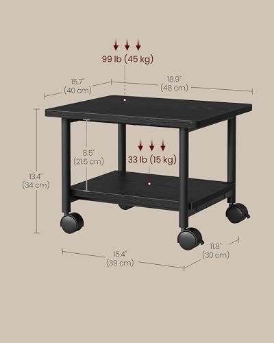 VASAGLE 2-Tier Printer Stand with Locking Wheels, Under Desk Printer Table - color: Ebony Black, size: 2 Tiers/Compact