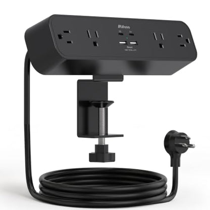 PD 40W USB C Desk Clamp Power Strip, 8-in-1 Desktop Mount Surge Protector with 4 AC Outlets 2 USB-C & 2 USB-A Ports, Fast Charging Station, 5Ft Extension Cord, Desk Edge Mount for Home Office, Black