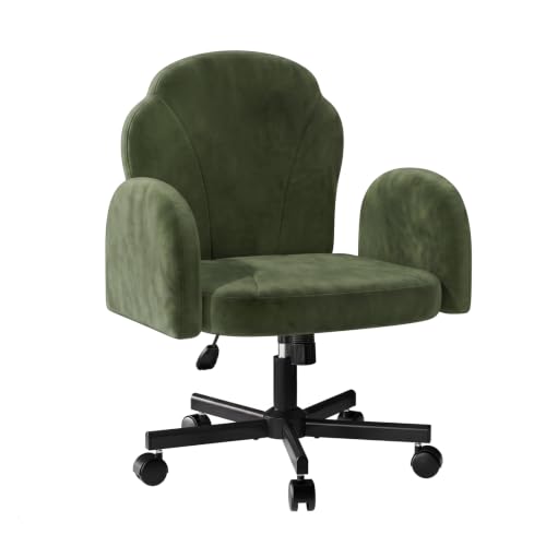 Bestier Criss Cross Office Chair with FILP-Up Armrests, Green Velvet | Rocking Recline,Swivel Makeup Vanity Chair with 5-Level Folding Armrest, Cross Legged Desk, Adjustable Height Swivel Chair - color: Green Velvet