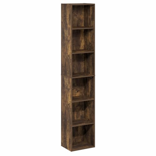 Furinno LUDER 6-Tier Narrow Book Shelf, Slim Bookshelf, Amber Pine - color: Amber Pine, size: 6-Tier, 12W