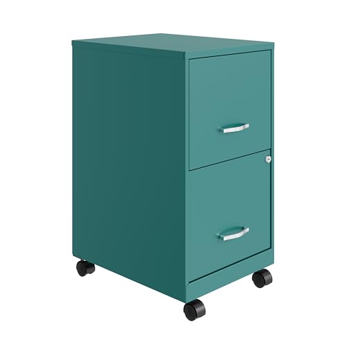 Hirsh Industries Space Solutions 2 Drawer Metal Mobile File Cabinet with Lock, Letter Size, Teal, Fully Assembled