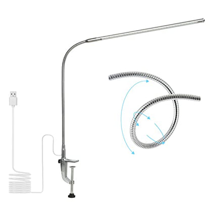 USB LED Desk Lamp, Adjustable Clip On Nail Lamp Light Eye Care Gooseneck 360° Swivel with Switch LED Clamp Light for Manicure Reading Tattoo - color: ‎Monochromatic Light