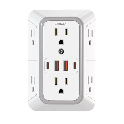 JcBlaon Outlet Extender Surge Protector - 6 Outlet Splitter with 4 USB Ports (2 USB C), Multiple Plug Expander Wall Charger, 3 Sided Multi Plug Wall Adapter Power Strip for Home Office Kitchen Travel - color: White