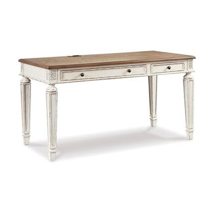 Signature Design by Ashley 60" Farmhouse Home Office Desk, Chipped White - color: White/Brown, style: Standard Desk