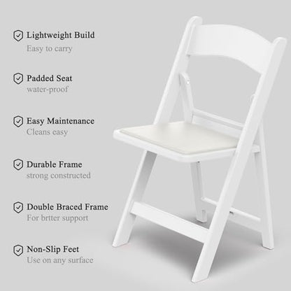 Nazhura Garden and Patio Folding Chair for Events and Wedding, Lightweight with Padded Seat, Water-Proof, Double Braced Frame, Non-Slip Feet, 350LB Capacity - color: White
