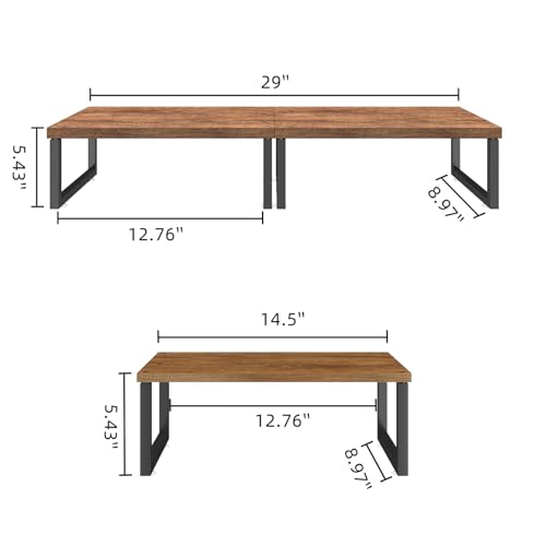Simple Trending Wood Monitor Stand Riser, 2 Pack, Antique Brown | Desk Storage Organizer, Desktop Stand for PC/TV/Laptop/Printer , Sturdy Metal Frame, Waterproof, 29"W x 8.97"D x 5.43"H - size: 29"W x 8.97"D x 5.43"H