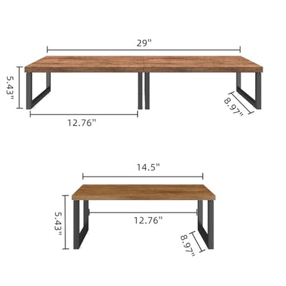 Simple Trending Wood Monitor Stand Riser, 2 Pack, Antique Brown | Desk Storage Organizer, Desktop Stand for PC/TV/Laptop/Printer , Sturdy Metal Frame, Waterproof, 29"W x 8.97"D x 5.43"H - size: 29"W x 8.97"D x 5.43"H