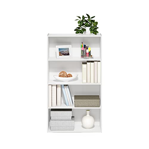 Furinno PASIR Book Shelf, 4-Tier Bookshelf, Bookcase with Open Shelf, 9.4 x 23.6 x 41.7, for Living Room, Bedroom, Home Office, White - color: White, size: 4-Tier