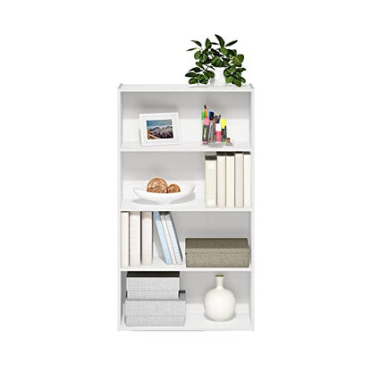 Furinno PASIR Book Shelf, 4-Tier Bookshelf, Bookcase with Open Shelf, 9.4 x 23.6 x 41.7, for Living Room, Bedroom, Home Office, White - color: White, size: 4-Tier
