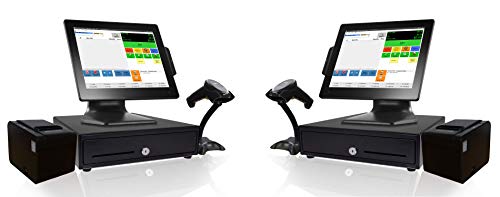 Retail Point of Sale System Two Stations - Includes Touchscreen PC (2), POS Software (CRE Monthly) (2), Receipt Printer (2), Scanner (2), and Cash Drawer (2) - size: Add: Second Station