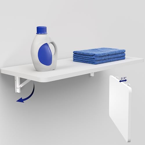 VIVO Wall Mounted Folding 43 inch Workbench, Fold Away Table Workstation Shelf with Adjustable Steel Brackets, White, MOUNT-SF1FW - color: White