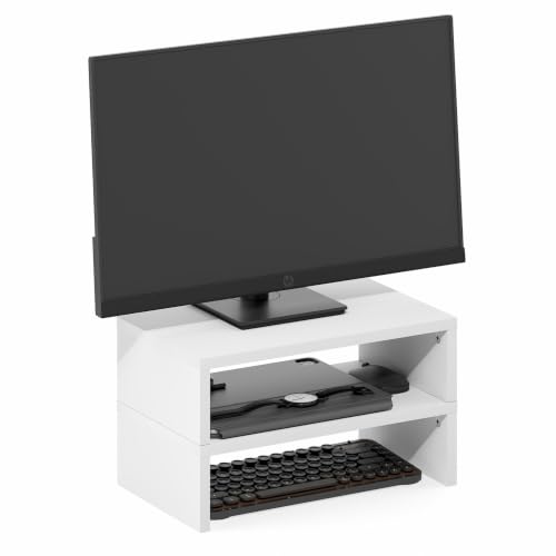 Furinno CLASSIC Monitor Stand Riser Set of 2, 15.7" Wide Dual Monitor Riser, Stackable Separable Laptop Stand for Desk, Desktop Organizers and Accessories, for Office Supplier, White - color: White, size: 2 Packs