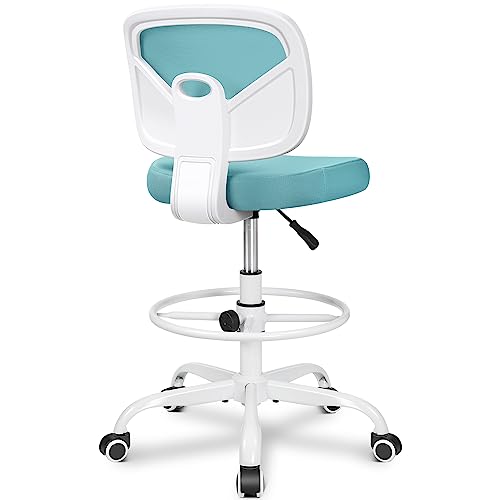 Primy Armless Tall Desk Chair, Adjustable Height and Footring, Low-Back Ergonomic Standing Desk Chair Mesh Rolling Tall Chair for Art Room, Office or Home (Teal) - color: Teal, size: PR777-Z