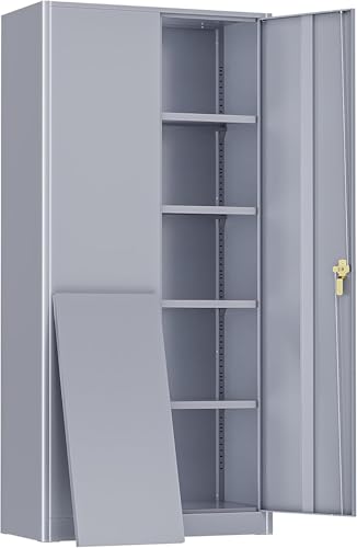 SUNCROWN Metal Storage Cabinets with Lock, Tool Cabinet, 72" Locking Steel Storage, Tall Locker Organizer Garage Cabinets with 2 Doors and 4 Shelves for Home,Office, Garage,School(Dark Grey) - color: Dark Grey, size: 72"H x 36"W x 18"D