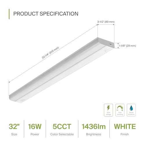 ASD LED Under Cabinet Lighting Hardwired, 32 Inch 16W 2700K-5000K Selectable, 1436LM, CRI90+, Direct Wire Linkable Under Counter Lights for Kitchen, Dimmable Under Cabinet Lights, White, UL, 12 Pack - color: 32 Inch White, size: 12 Pack