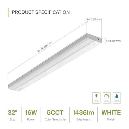 ASD LED Under Cabinet Lighting Hardwired, 32 Inch 16W 2700K-5000K Selectable, 1436LM, CRI90+, Direct Wire Linkable Under Counter Lights for Kitchen, Dimmable Under Cabinet Lights, White, UL, 12 Pack - color: 32 Inch White, size: 12 Pack