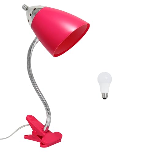 Simple Designs LD2001-PNK-LB 17.5" Flossy Flexible Gooseneck Clip Light Desk Lamp with LED Bulb, Pink - color: Pink