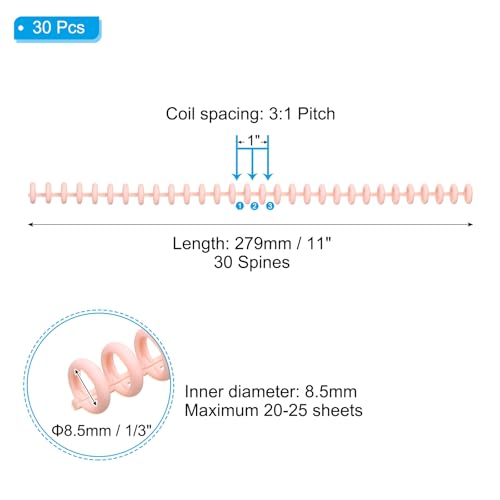 PATIKIL 8.5mm(1/3") Plastic Spiral Binding Coils, 30 Pcs Binding Spirals 20-25 Sheet Capacity Binding Spirals for Binding Paper Sheets, Light Pink - color: Light Pink, size: 8.5mm(1/3")