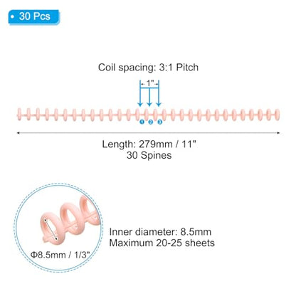 PATIKIL 8.5mm(1/3") Plastic Spiral Binding Coils, 30 Pcs Binding Spirals 20-25 Sheet Capacity Binding Spirals for Binding Paper Sheets, Light Pink - color: Light Pink, size: 8.5mm(1/3")