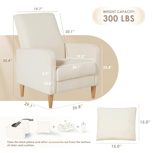COLAMY Mid-Century Modern Upholstered Accent Chair with Back Pillow & Solid Wood Legs, Fabric Cozy Armchair for Living Room, Bedroom, Reading Nook, Apartment & Small Spaces, Beige - color: Beige, size: Set of 1