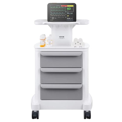 VEVOR 4 Tiers Lab Carts, Lab Utility Cart with 3 Drawers & 1 Top Tray, Mobile Medical Cart with ABS Material, Lab Rolling Cart with 4 Silent Wheels for Lab, Clinic, Hospital, Salon, White - color: White + Gray