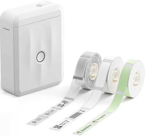 NIIMBOT D110 Label Maker Machine, Bluetooth Thermal Label Printer - color: White, style: Label Machine with 3 Label Tapes