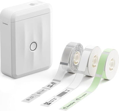 NIIMBOT D110 Label Maker Machine, Bluetooth Thermal Label Printer - color: White, style: Label Machine with 3 Label Tapes