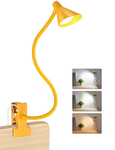 LiFMIRA Desk Lamp Clip on Lamp for Bed, LED Reading Light for Bed Yellow | 3 Colors 10 Dimmable Brightness, LED Book Light for Reading in Bed Flexible Clip on Light Clamp Lamp for Bed Headboard Desk - color: Yellow