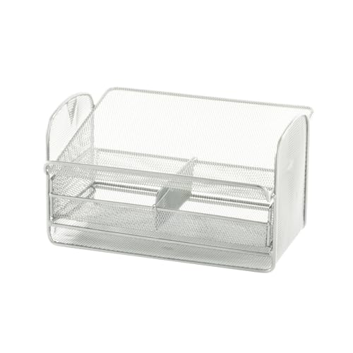 Safco Onyx Phone and Utility Tray with Drawer, Desktop Organizer, Durable Steel Construction, Silver - color: Silver