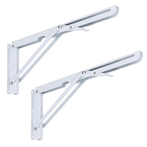Sumnacon Sturdy Folding Shelf Brackets - Heavy Duty White Metal Triangle Table Bench Folding Shelf Bracket 16 Inch, 2 Pcs Folding Shelf Hinge Wall Mounted, Max Load 132lb - color: White, size: 16 Inch