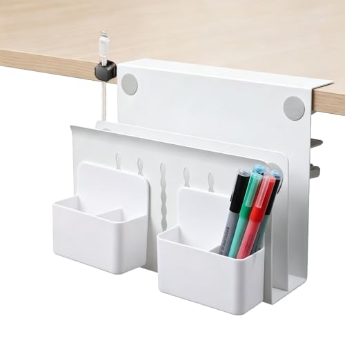 Desk Side Storage, Under Desk Laptop Mount, Table Side Hanging File Organizer, No Drill Clamp On Cable Management Tray, Laptop Holder with Magnetic Pen Holder for Office and Home, Load 22 Lbs