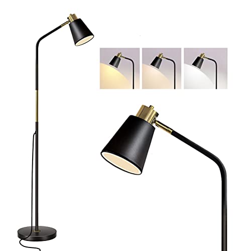 LALISU Floor Lamp 3-Color Temperature Floor Lamps Reading Standing Lamp | Farmhouse Reading Lamp Standing, Adjustable Metal Heads Indoor Task Lighting for Living Room Bedroom Office (3-Color Black) - color: 3-Color Black