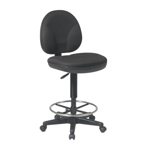 Pemberly Row Drafting Chair, Black Fabric Seat and Back, Adjustable Foot Ring, Contoured Lumbar Back Support, Pneumatic Height Adjustment, Heavy Duty Nylon Base, Dual Carpet Casters, 20"W x 22.5"D x