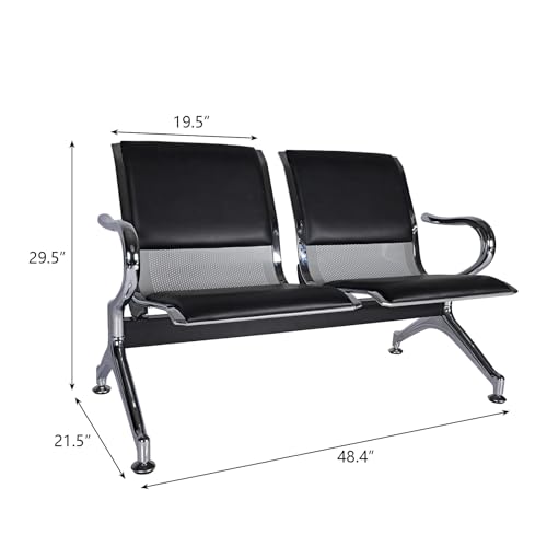 Kinfant Waiting Room Chairs Set- 2-Seat PU Leather Office Chair Guest Reception Waiting Room Bench Furniture for Airport, Hospital, Bank, Salon, Barbershop(Black, Set of 3) - size: 6 Seat