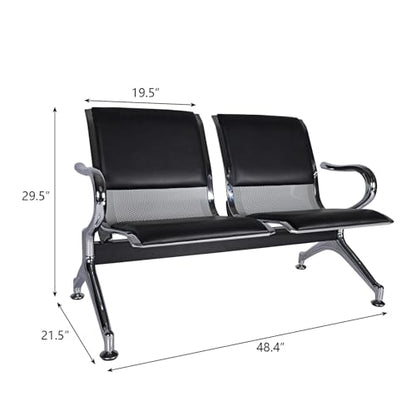 Kinfant Waiting Room Chairs Set- 2-Seat PU Leather Office Chair Guest Reception Waiting Room Bench Furniture for Airport, Hospital, Bank, Salon, Barbershop(Black, Set of 3) - size: 6 Seat