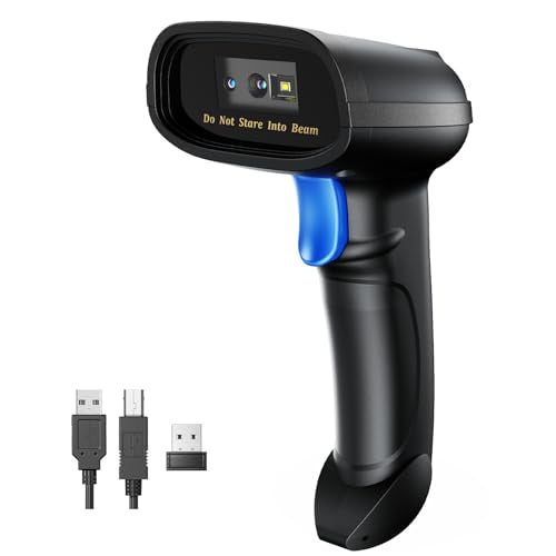 Bluetooth 1D 2D Barcode Scanner, 3-in-1 Bluetooth & 2.4G Wireless & USB QR Barcode Reader, PDF417 Data Matrix Handheld Bar Code Scanner Work with Windows, Android, iOS