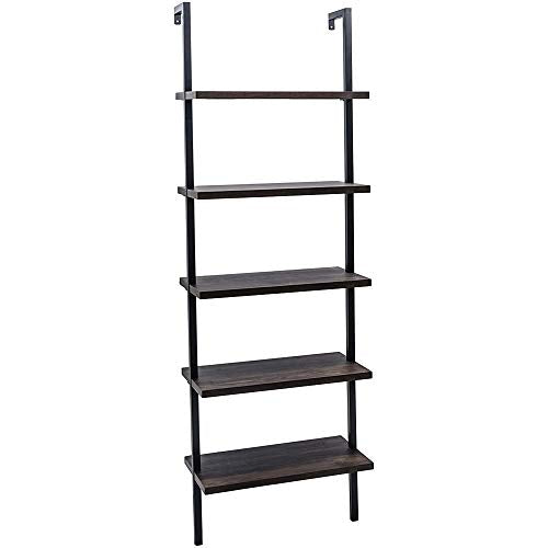 Ladder Bookshelf, 5-TierWood Ladder Bookcase with Metal Frame Open Bookcase Freestanding Bathroom Storage Rack Plant Stand for Living Room, Bedroom, Office, Easy Assembl (Dark Brown) - color: Dark Brown