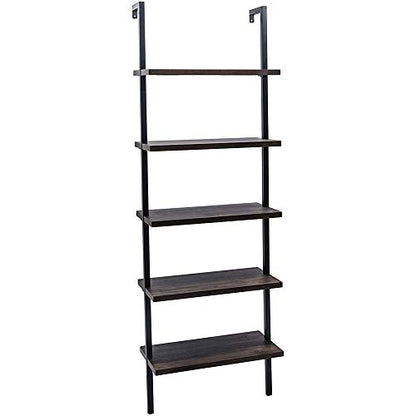 Ladder Bookshelf, 5-TierWood Ladder Bookcase with Metal Frame Open Bookcase Freestanding Bathroom Storage Rack Plant Stand for Living Room, Bedroom, Office, Easy Assembl (Dark Brown) - color: Dark Brown