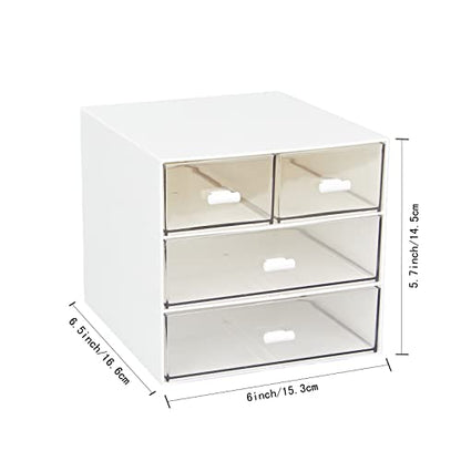 Desk Organizer with 4 Drawers, Clear Plastic Desk Storage Box, Desktop Organization for Office Supplies, Gel Pens, Pencils, Markers, Tape, Erasers, Paperclips, Chargers (White-4 Draws)
