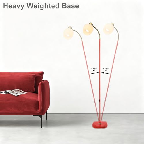 Adjustable Reading Floor Lamp,360°Rotatable Shade,3CCT LED Bulb Include,Red Gooseneck - color: Red Glass Shade